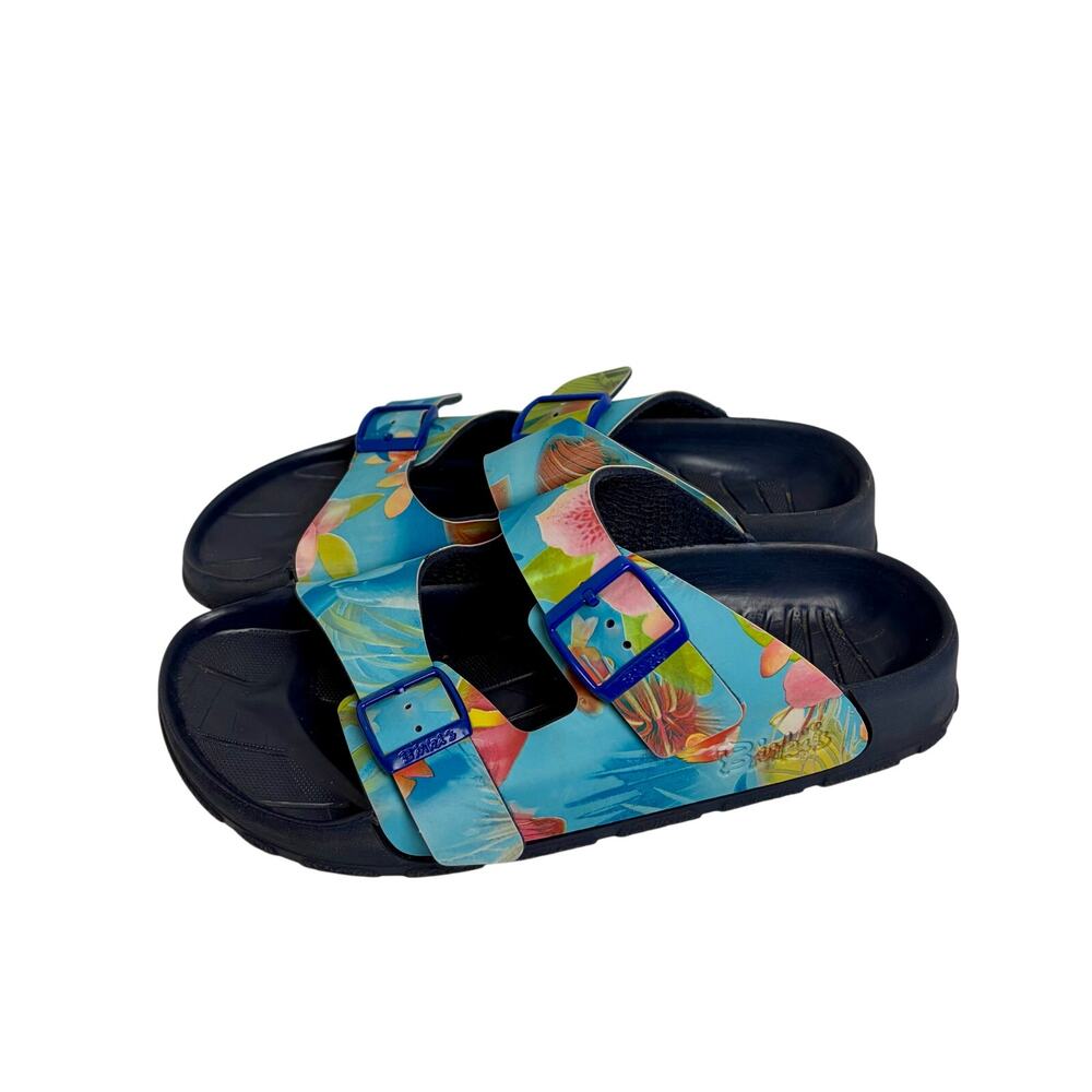 Birkenstock BIRKIS Lagoon Tropical Fish Dolphin Floral Rubber Slides Size 41